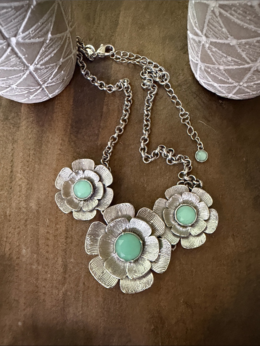 Lia Sophia Floral Trio Necklace with turquoise Centers